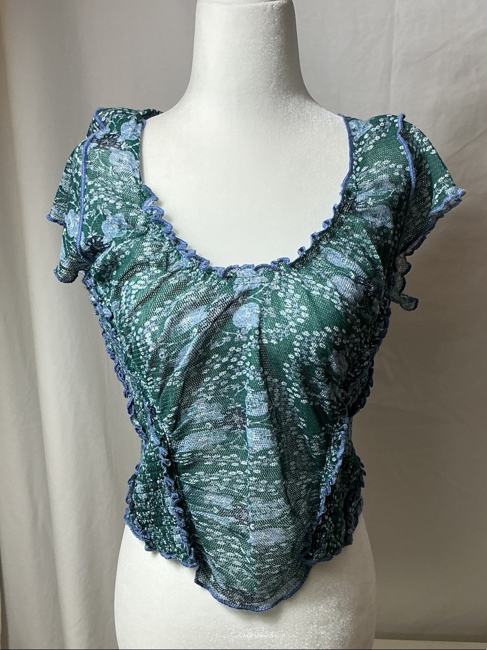 Free People Green & Blue Floral Knit Top